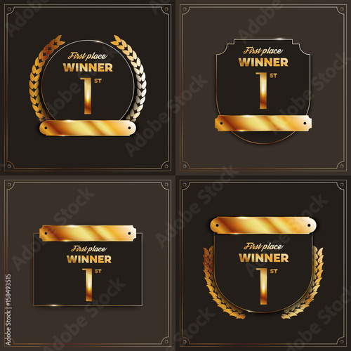 1st place logo's with laurels and ribbons. Vector illustration.