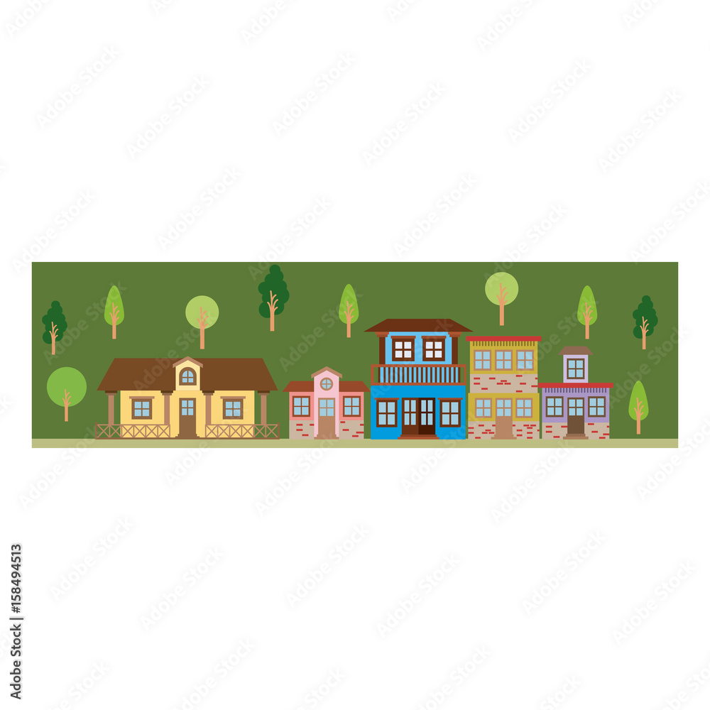 colorful silhouette of landscape with country houses vector illustration