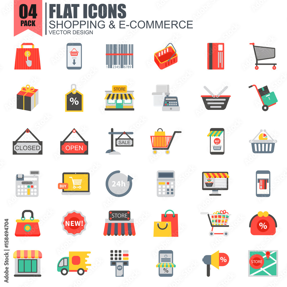 Simple set of online shopping flat icons Simple set of online shopping flat icons