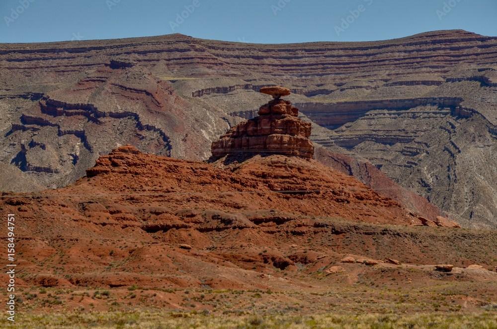 famous Mexican Hat rock in the desert between Arizona and Utah 
U.S. Route 163 National Scenic Byway, Mexican Hat, San Juan County, Utah, United States