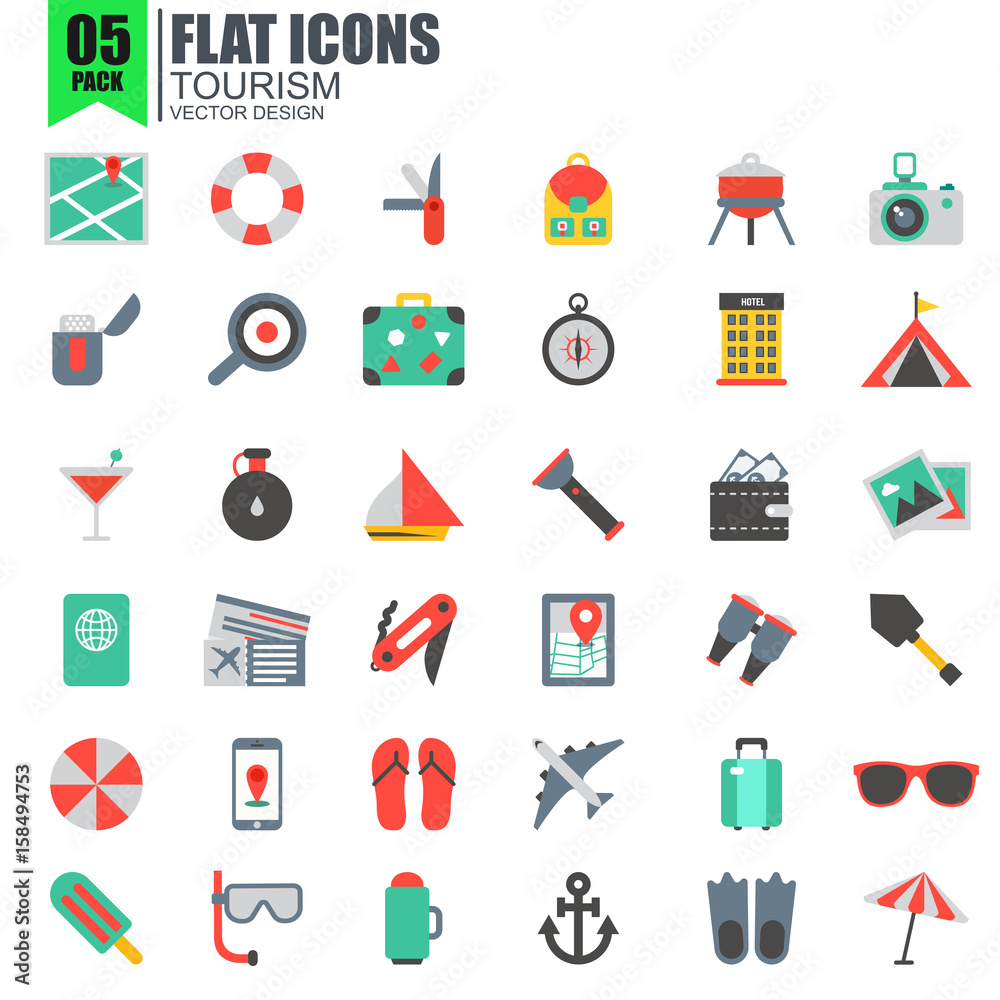 Simple set of tourism flat icons