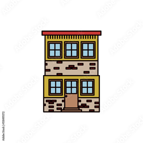 Fototapeta Naklejka Na Ścianę i Meble -  colorful silhouette of facade house of two floors with brick wall vector illustration