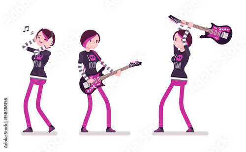 Emo girl playing guitar, listening to music