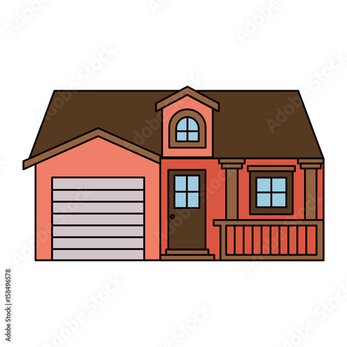 white background with colorful facade house with garage and attic vector illustration © grgroup