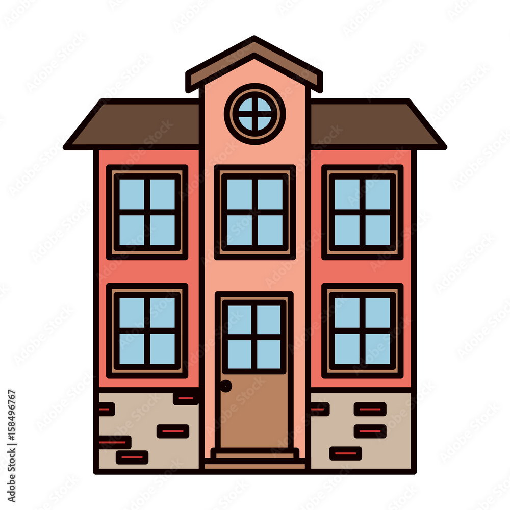 white background with colorful facade house of two floors with attic vector illustration