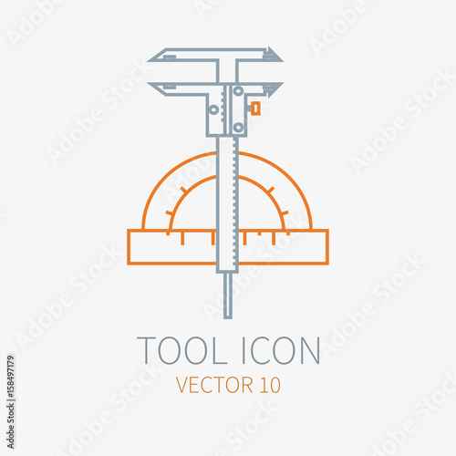 Line working color scale with caliper for construction, building and home repair icon. Vector illustration. Element for design. Hand work tool. Industrial cartoon style. Pictogram. Service. Equipment.