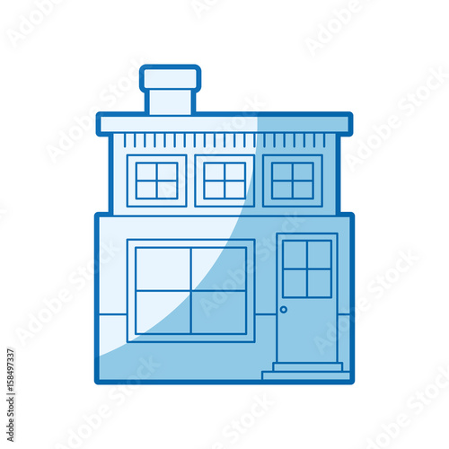 blue shading silhouette house of two floors and chimney vector illustration