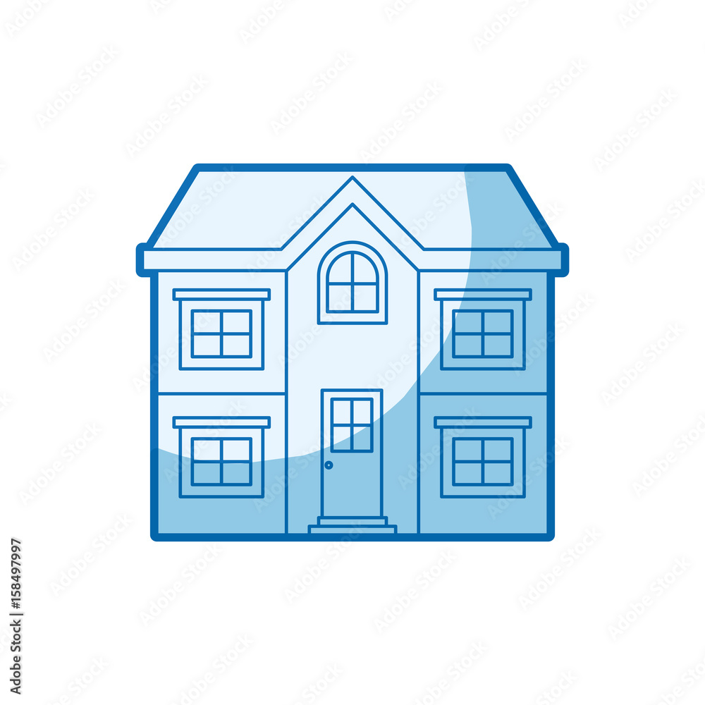 blue shading silhouette facade house of two floors vector illustration blue shading silhouette facade house of two floors vector illustration