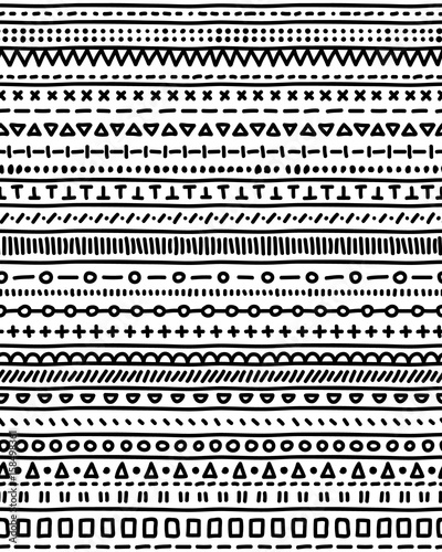 Doodle stripes black and white seamless pattern, vector