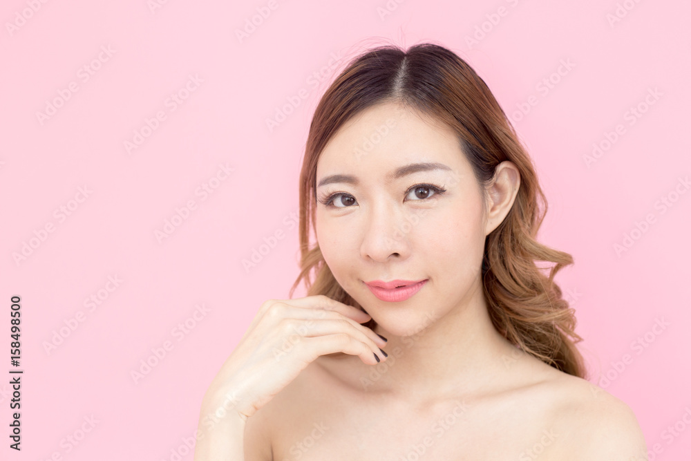 closeup beautiful korea woman face, isolated on pink background, 20-30 year old. closeup beautiful korea woman face, isolated on pink background, 20-30 year old.