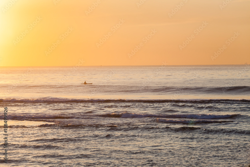 Fishing Paddler Kayak Ocean Sunrise