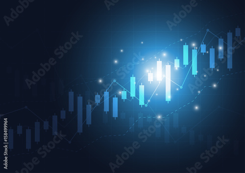 Candlestick stock exchange chart market investment trading with world map, Business graph. trend of graph design. Vector Illustration