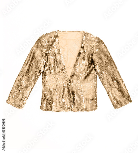 sequin blazer in gold isolated on white background photo