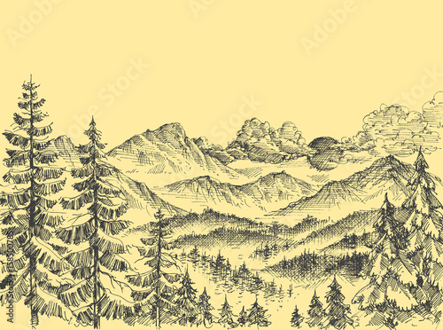 Sunrise over the mountains, alpine panorama
