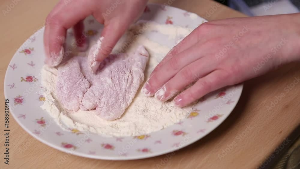 Breaded chicken breasts in flour Breaded chicken breasts in flour