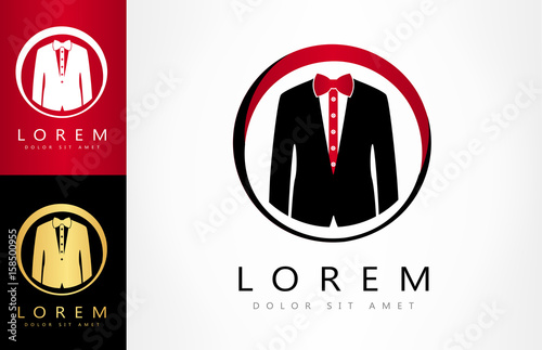 Mens suit vector. Jacket and tie bow logo.