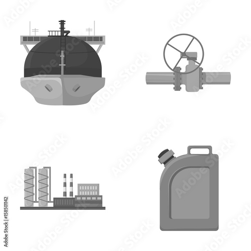 Tanker, pipe stop, oil refinery, canister with gasoline. Oil industry set collection icons in monochrome style vector symbol stock illustration web.