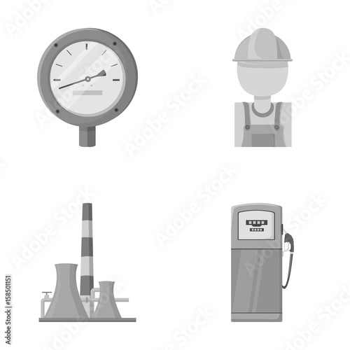 Manometer, worker oilman, fuel refueling, oil factory. Oil industry set collection icons in monochrome style vector symbol stock illustration web.