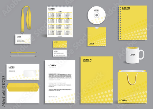 Corporate identity design template with yellow background