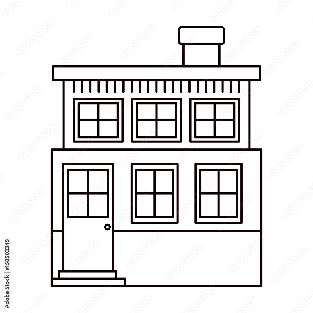 monochrome silhouette house of two floors and chimney vector illustration monochrome silhouette house of two floors and chimney vector illustration