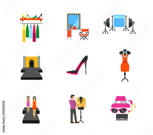 Fashion show concept icon set