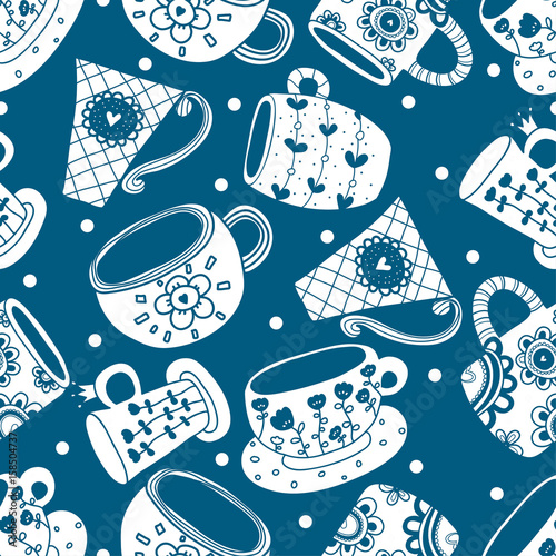 Vintage coffe porcelain. Vector seamless pattern. Seamless pattern can be used for wallpaper, pattern fills, web page background, surface textures.