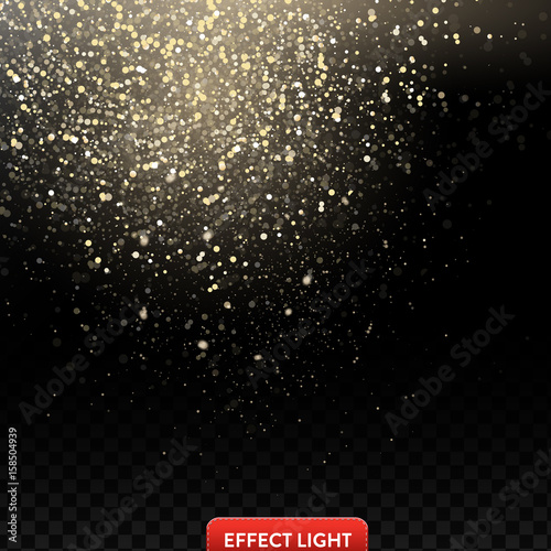 Vector illustration of a falling shiny golden glitters, confetti, sparks on a black background. Texture of falling golden sequins, foil