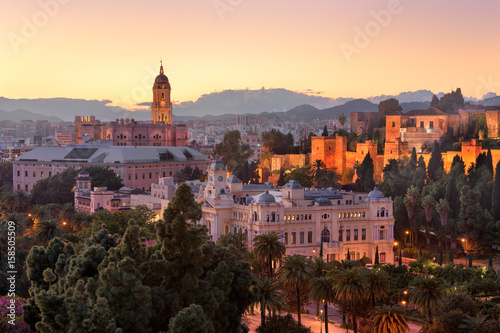 Aerial View of Malaga in the Evening, Malaga, Andalusia, Spain photo