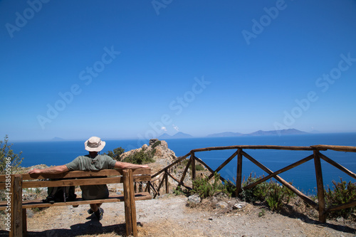 Young hiker enjoying landscape; Sentiero Naturalistico Calavà