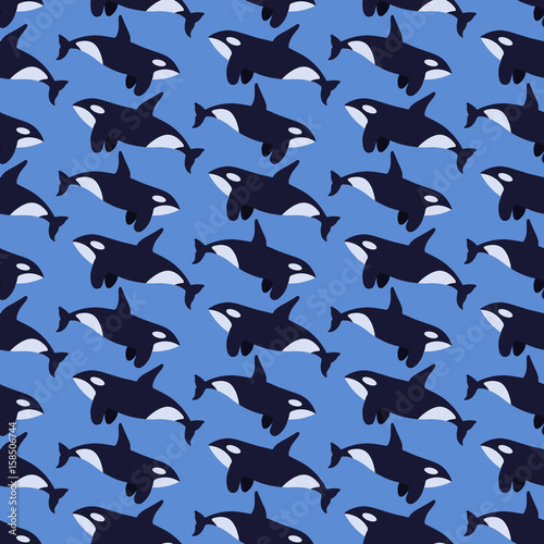 Killer whale flat vector seamless pattern