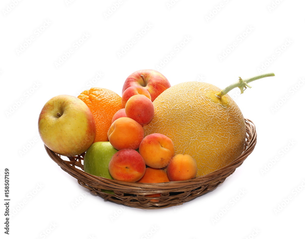  bowl of fresh fruit isolated on white background