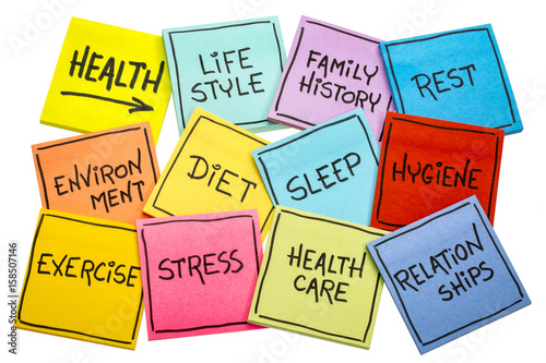 health concept - word cloud on sticky notes