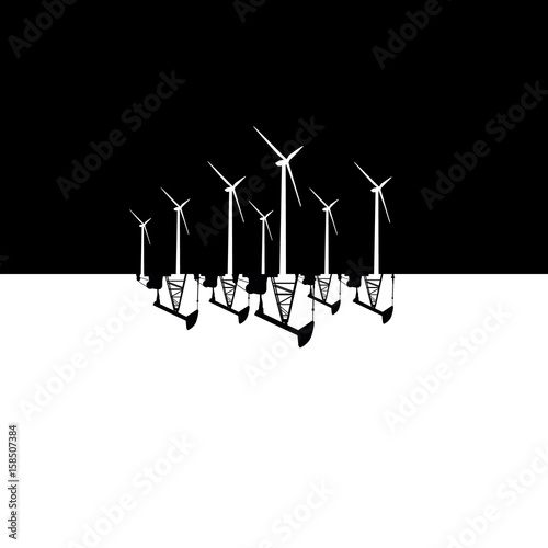 Wind energy versus fossil fuel energy concept vector illustration. Wind farm and oil pumps.