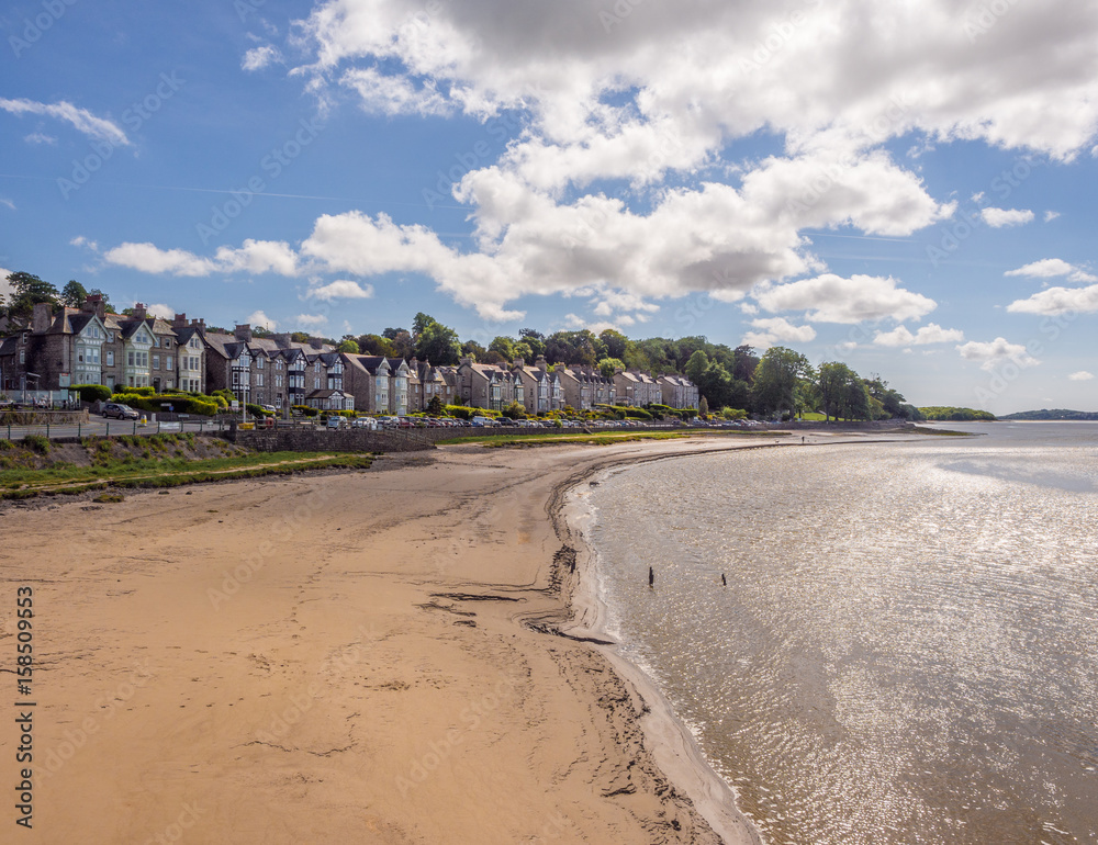 Attractive houses and sands revealed at low tide at Arnside, Lancashire, UK