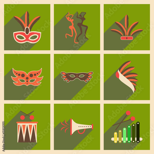Concept of flat icons with long shadow Brazilian Carnival