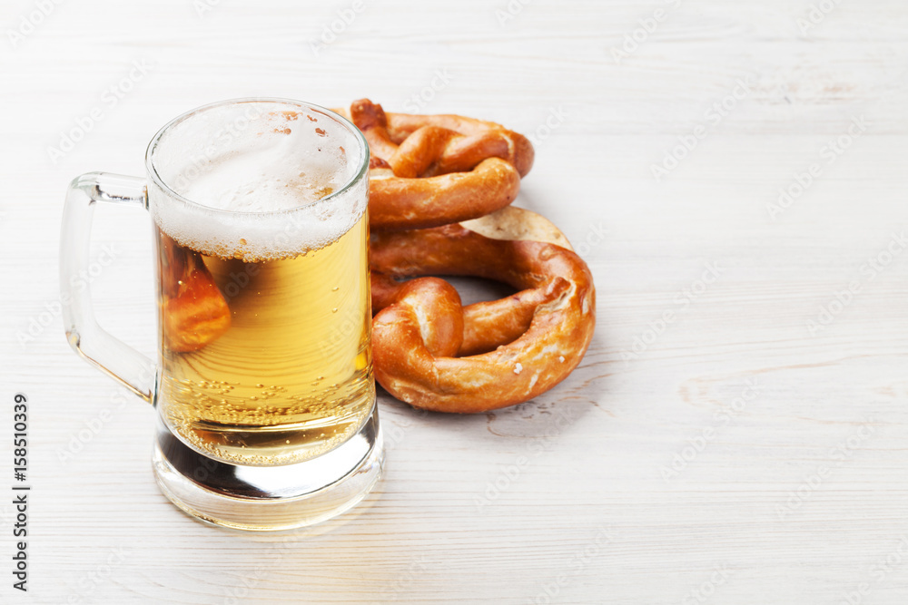 Lager beer and pretzel Lager beer and pretzel