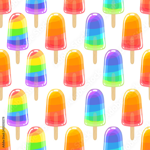Seamless sweet cool pattern with colorful choc. Rainbow eskimo.