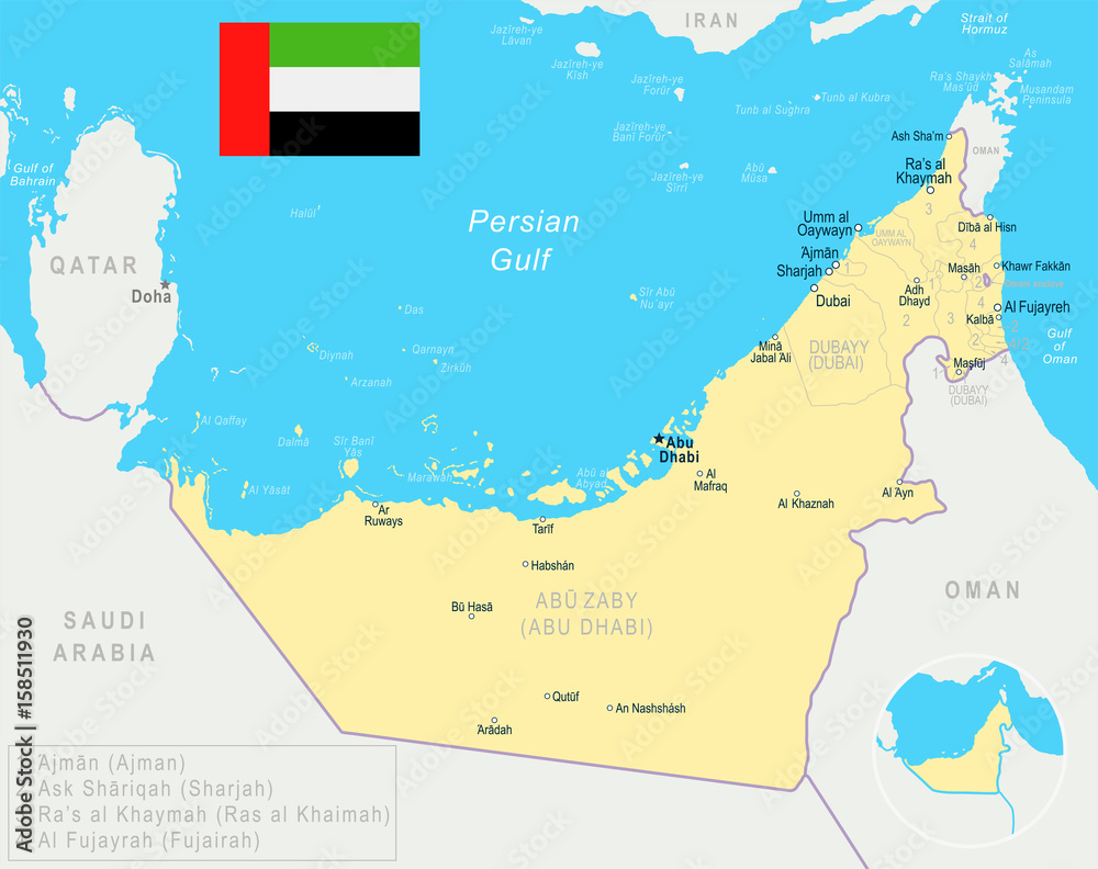 United Arab Emirates - map and flag – illustration