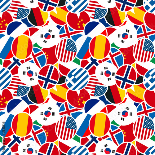 Colourful speech bubbles with different countries flags in flat design style seamless pattern