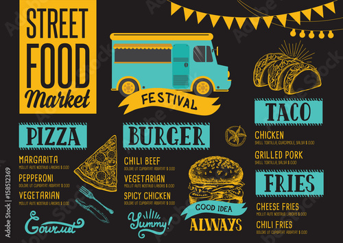 Street food menu, design template.
