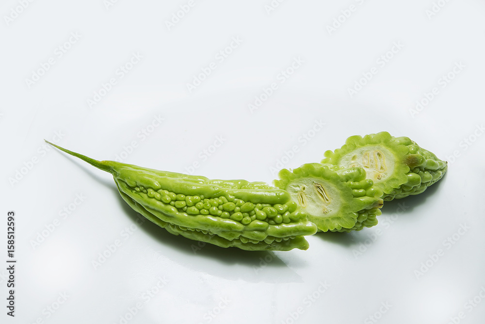 Juicy, tasty, appetizing, tropical cucumber on a white background. Food, vegetables, tropics.
