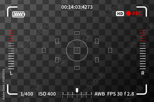 Camera viewfinder with iso and battery marks on transparent background photo