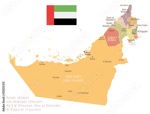United Arab Emirates - vintage map and flag - illustration