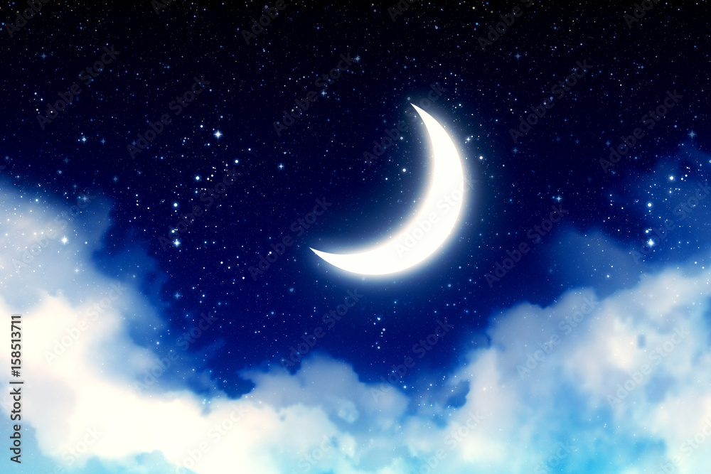 Crescent Moon over Starry Sky Crescent Moon over Starry Sky