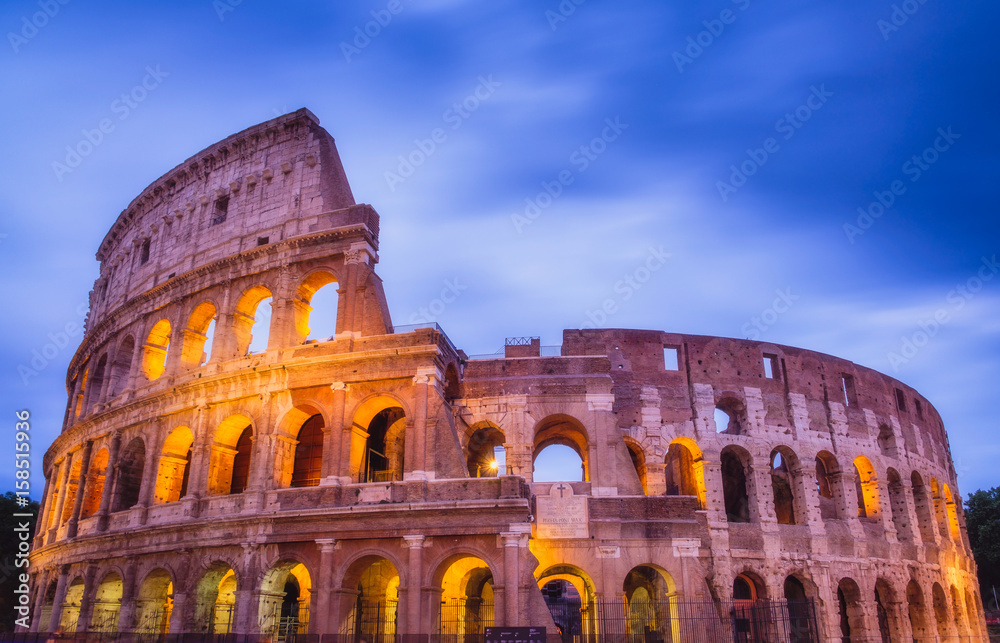 Roman Colosseum after sunset in colorful long exposure