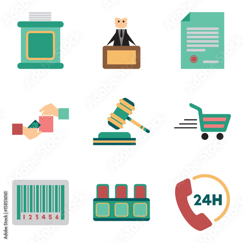 Concept of flat icons on white background judging  