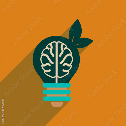 Flat web icon with long shadow eco light bulb 