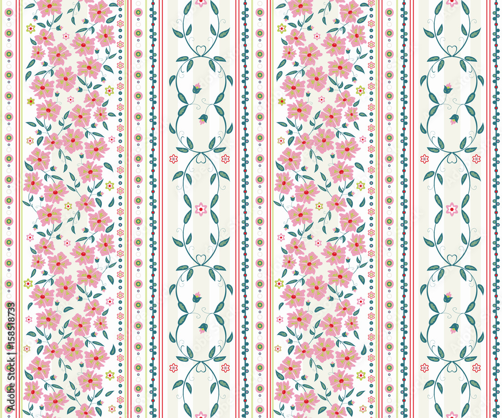 seamless flower pattern with vertical stripes. light vector background for printing on textiles, clothes, paper, wallpaper