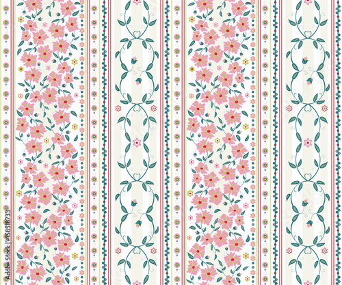 Obraz na płótnie seamless flower pattern with vertical stripes. light vector background for printing on textiles, clothes, paper, wallpaper w salonie