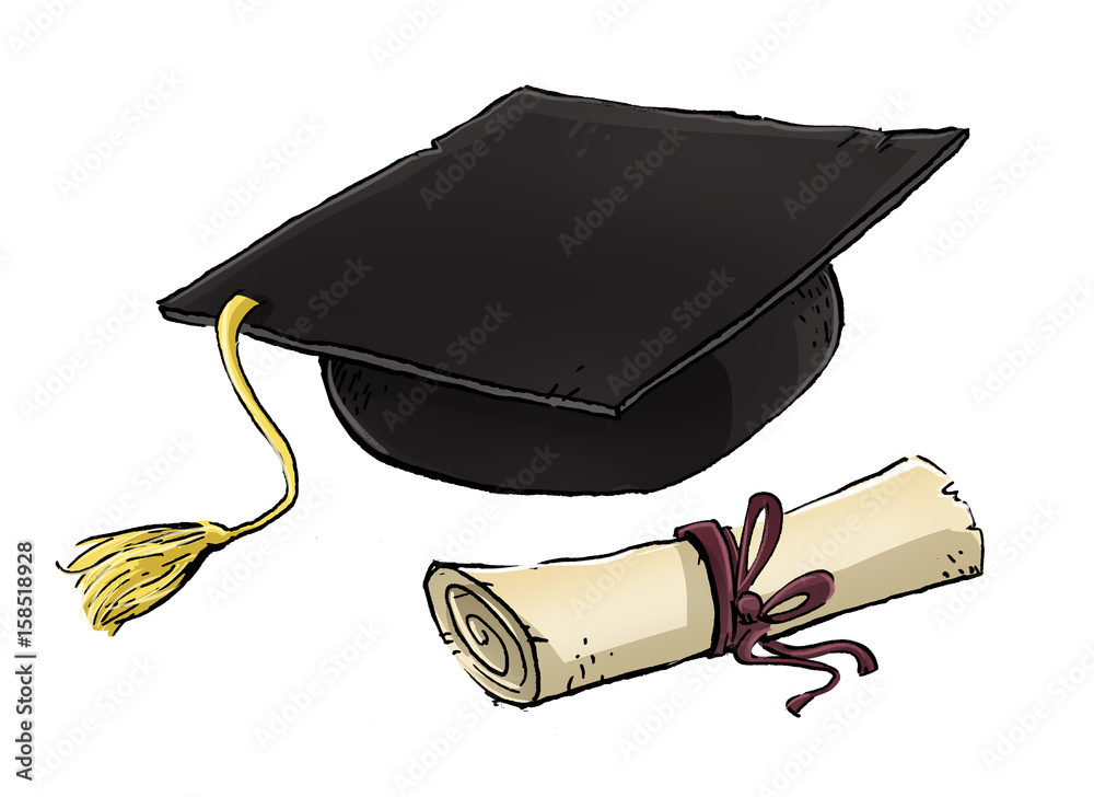 diploma y gorro de graduacion ilustración de Stock | Adobe Stock